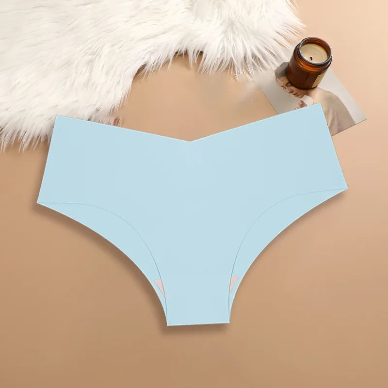 3PCS Women's Seamless Maillard Underwear Sexy V-Shaped Mid Waist Ice Silk Briefs 10 Soild Color Cozy Stretch Sexy Underpant S-XL