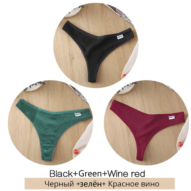 3Pcs/Set Women Cotton Thongs Panties Sexy Low Waist G-String Briefs Ladies Brazilian Lingerie Girls Breathable Intimates Bikini