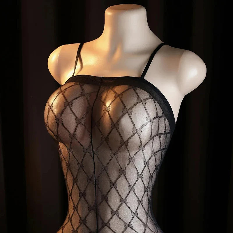 New Open Back Bras Body Suits Hanging Neck Bodystockings Erotic Crotchless Lingerie Women's Sexy Lace Mesh Hollow Underwear Sets