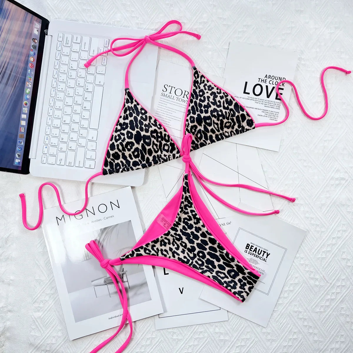 Sexy Mirco Bikini 2024 Women Neon Hot Pink Patchwork Triangle Swimsuit Beach Brazilian Bathing Suit Tie Side Thong Swimwear