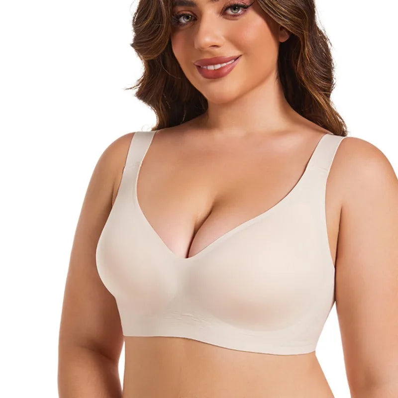 Women's Soft Support Seamless Wire-Free Bra Deep V Thin Bra Push-up Full Cup Comfortable Breathable Solid Color Bra sostén