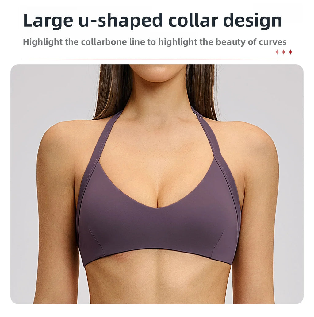 Summer Sports Bra Women Seamless Halter Top Fitness Bra High Support Push-up Open Back Gym wear Running Yoga Workout Underwear