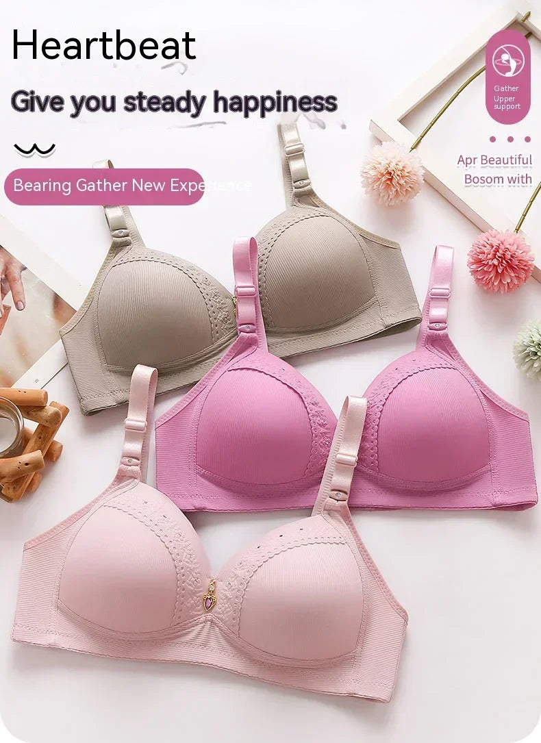 Gathered Side Collection Lifting Underwear Breasts Brassiere Large Size Bra Full Cup Underwear Brassiere No Steel Ring  Bra