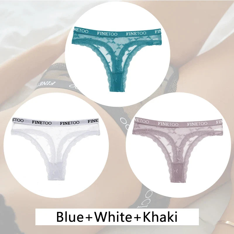 3Pcs/set Lace Thongs Women Floral G-string Underwear Trendy Letter T-Back Underpants Sexy Low Waist Bikini Panties Ladies Panty