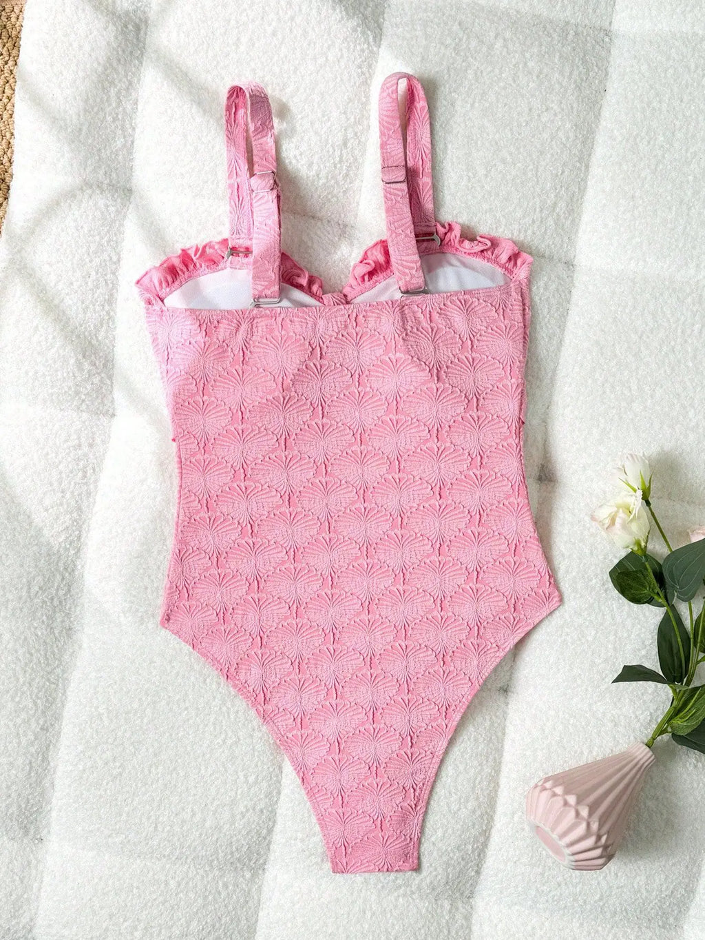 Vintage Pink Floral Swimwear Women 2026 Women Front Tie Ruffles Tummy Control One Piece Swimsuit Beach Holiday Bathing Suits