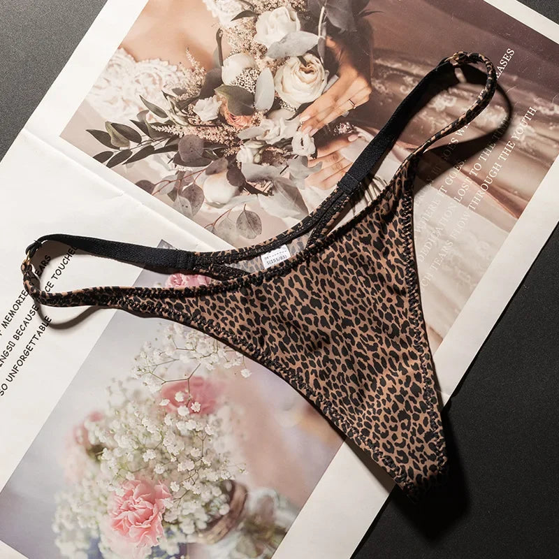 Ice Slik Low Waist Girls G String Leopard Flower Women Panties Sexy Briefs Thong T-back Underwear Female Lingerie Size S-XL