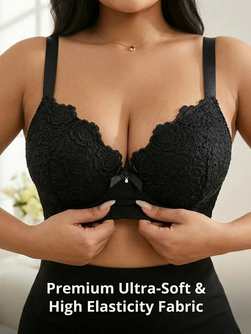 Women's Plus Size Lace Push Up Bra Underwire Side Support Anti-Sagging with Wide Adjustable Straps Brassiere