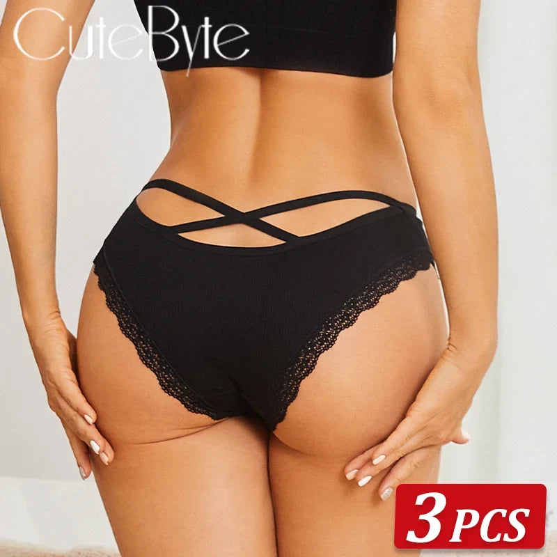 3Pcs Women Cotton Panties Seamless Hollow Sexy Design Unique Low Waist Women Panty Breathable Girl Underwear Soft Lingerie S-XL