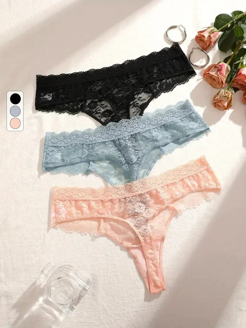 5Pcs Lace Sexy Thongs Women Low-Rise Briefs Sexy Soft Ladies Underwear Trendy Floral Underpants Female Flowery Panty Lingerie