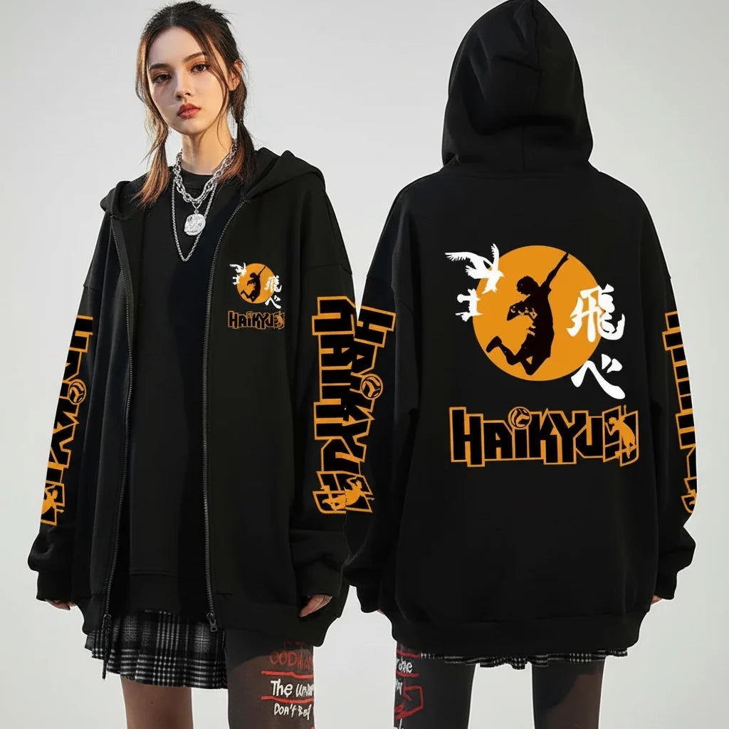 🏐 Haikyuu!! Karasuno High School Zip-Up Hoodie – Unisex Anime Streetwear