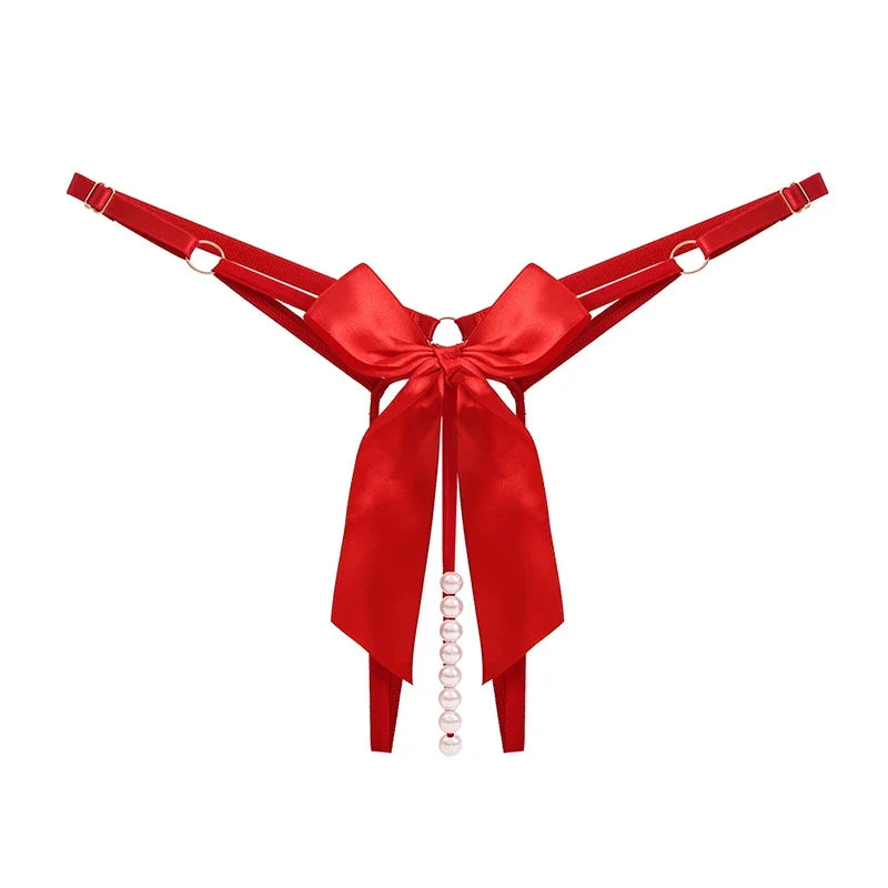 Women's Panties Transparent Ultra-thin Underwear Sexy Lingerie Women Pearl Thong Bowknot Hollow Out Sexy Thongs Briefs G String