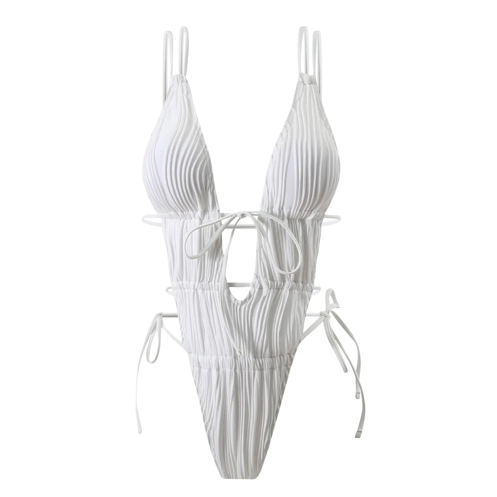 2026 New Deep V One Piece Black Swimsuit Halter Solid Color Women's Backless Bathing Suit Bandage White Swimwear For Female