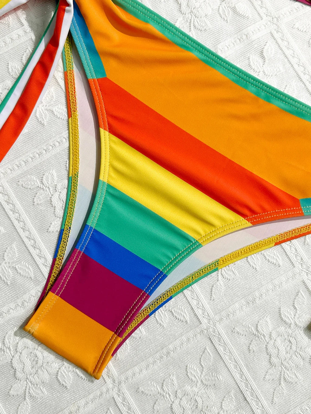 Women's Rainbow Color Bikini Set Sexy Beach Vacation Backless 2 Piece Swimsuit 2024 Summer Bathing Suit Bra Push Up Swimwear