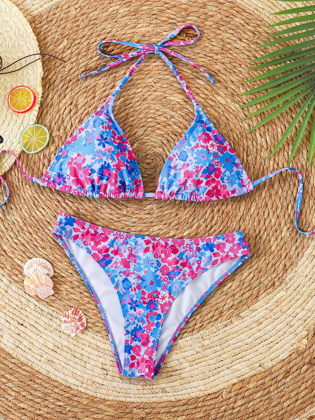 2025 New Women's Black Ground White Dot Printed Swimsuit Halter Neck Low Waist Bikini Set For Summer Female Swimwear Brazilian
