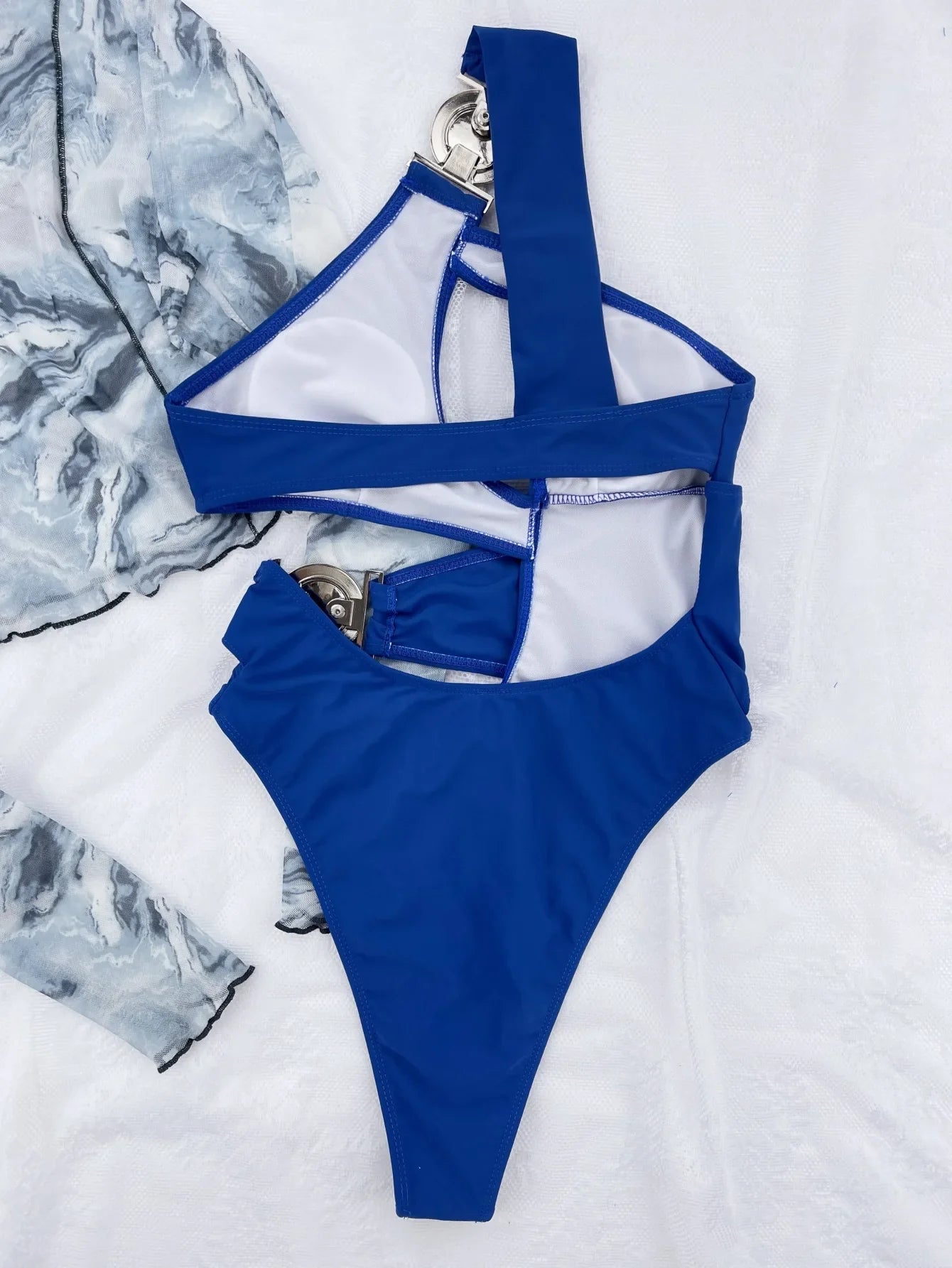 Sexy One Shoulder Swimsuit Woman 2024 Solid Black Hollow Out Buckle One Piece Swimwear Beach Bathing Suit Backless Monokini