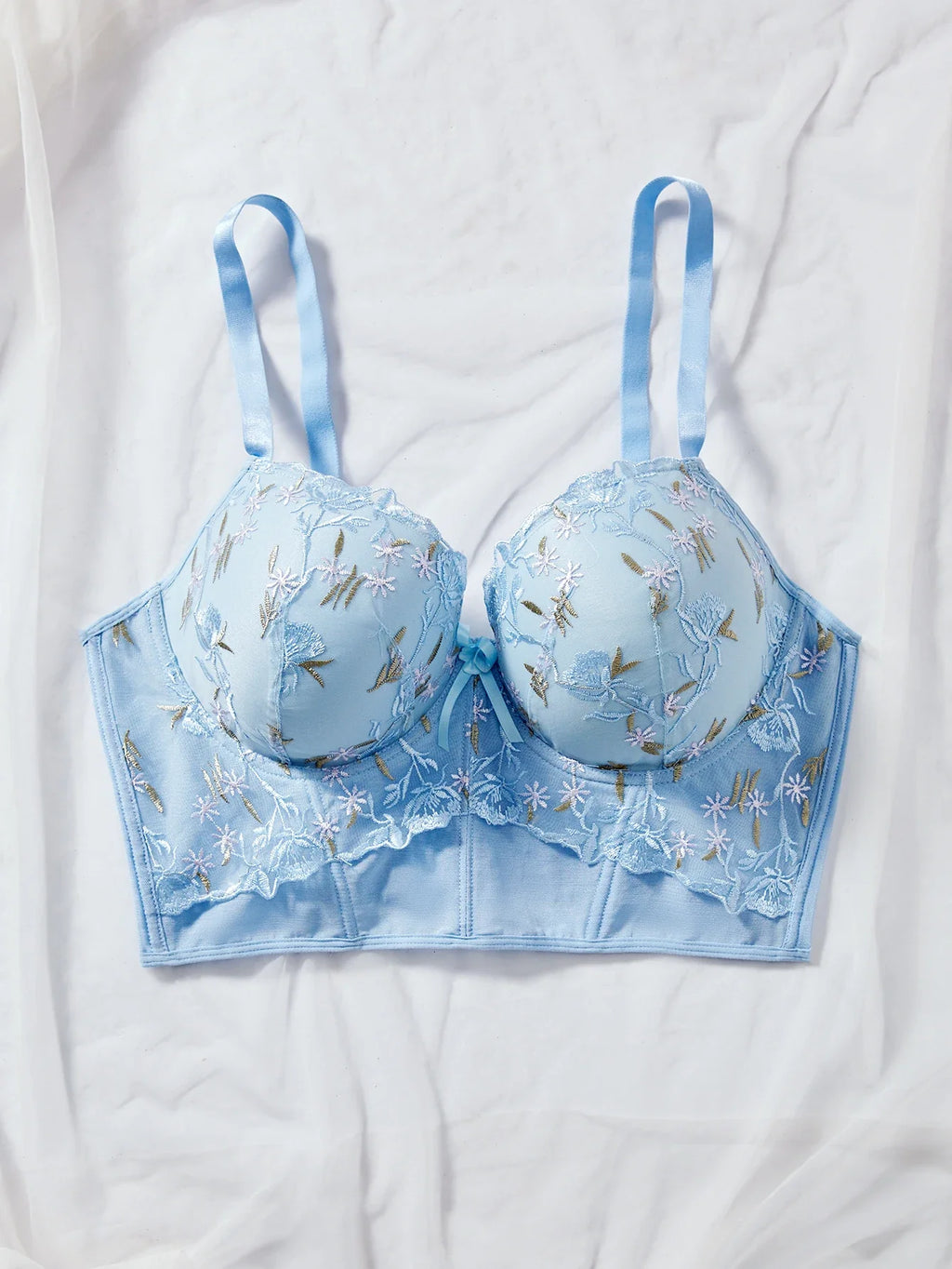 Plus Size Floral Embroidered Lace Bustier Bra – Push Up, Tummy Control & Non-Slip Corset Top