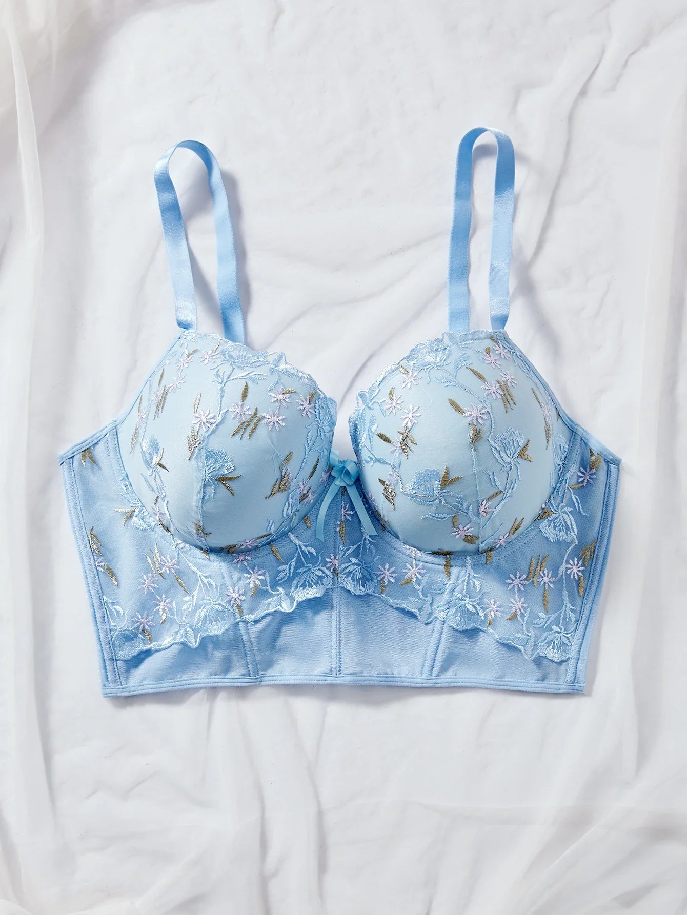 Plus Size Floral Embroidered Lace Bustier Bra – Push Up, Tummy Control & Non-Slip Corset Top