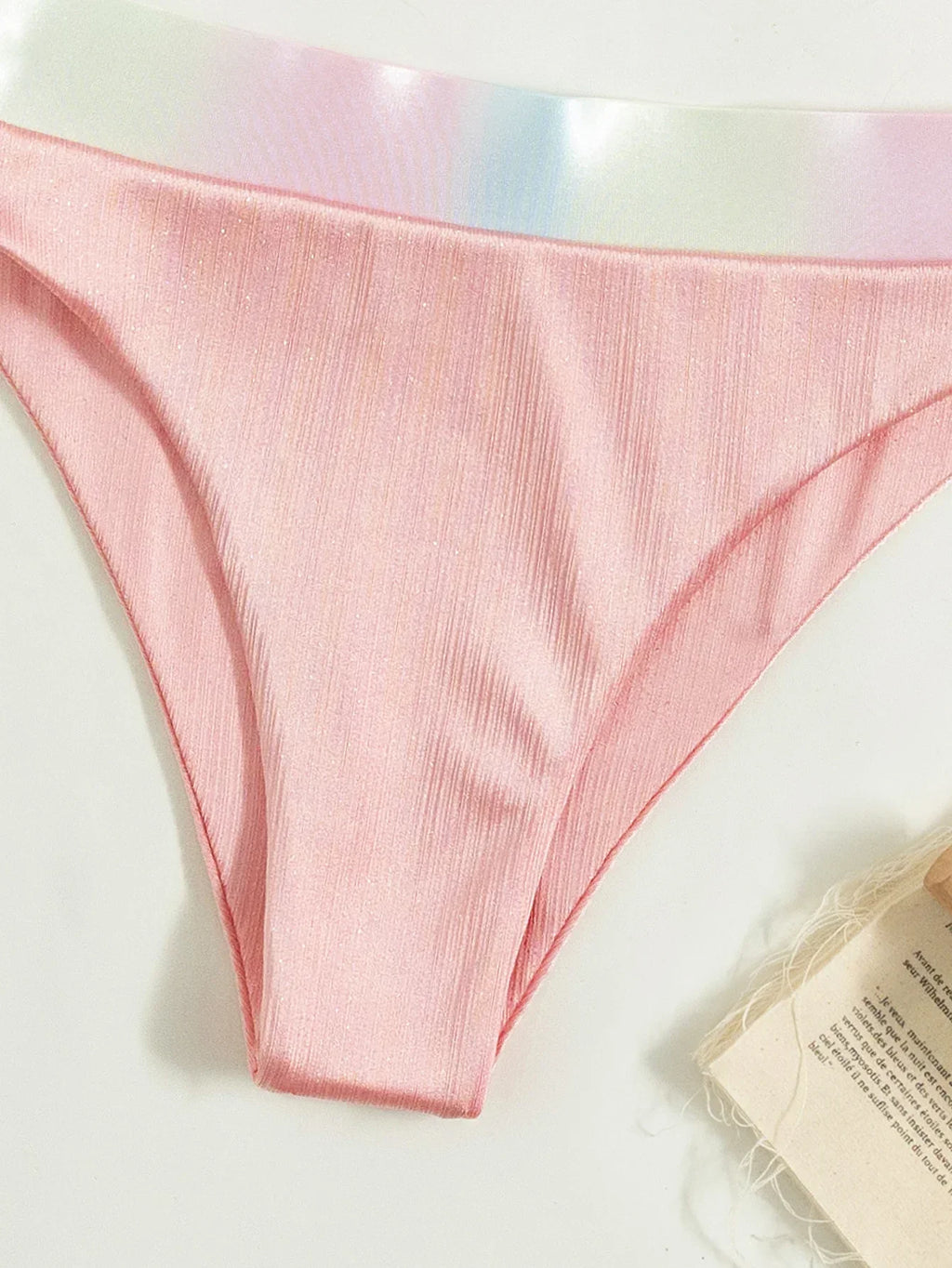 Shiny Pink Contrast Bikini Set Women Halter Push Up Patchwork High Waist Swimsuit 2025 Designer Bathing Suit Two Piece Swimwear