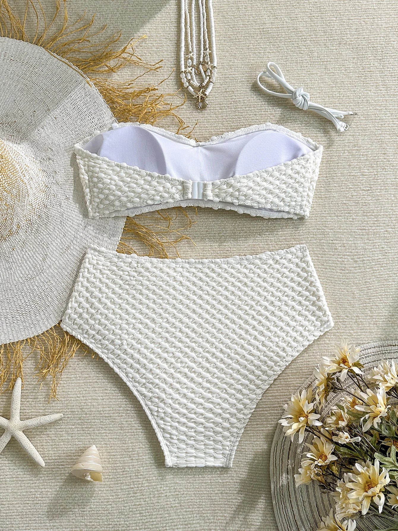 2026 2Pcs Sexy Bikinis Set Women High Waist Strapless Push Up Bra Solid Color Knot Padded Bras Briefs Bikini Swimwear Swimsuit
