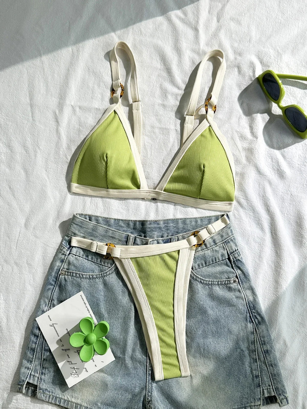 Sexy Khaki Patchwork Micro Bikini 2026 Women Brazilian Push Up Bra Metal Circle Thong Swimsuit Bathing Suit Holiday Swimwear