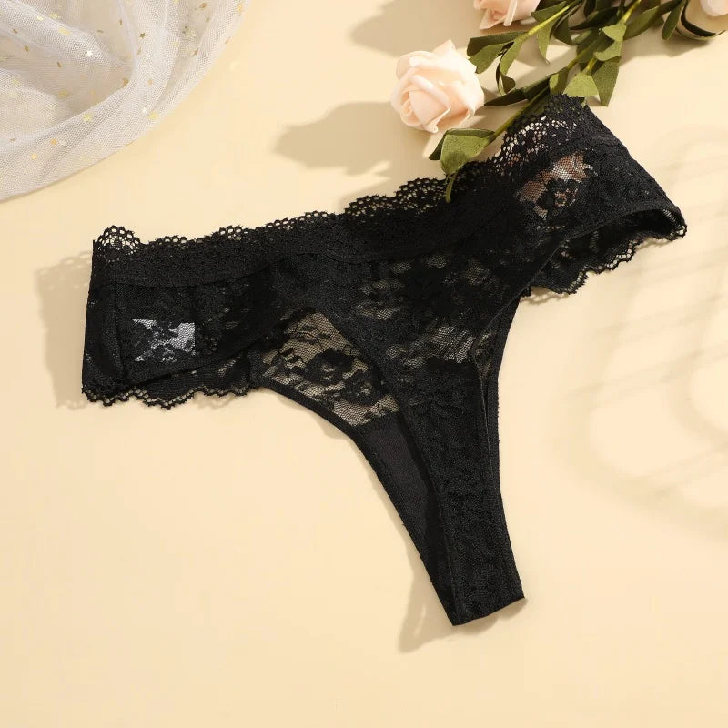 3Pcs Lace Sexy Thongs Women Low-Rise Briefs Sexy Soft Ladies Underwear Trendy Floral Underpants Female Flowery Panty Lingerie