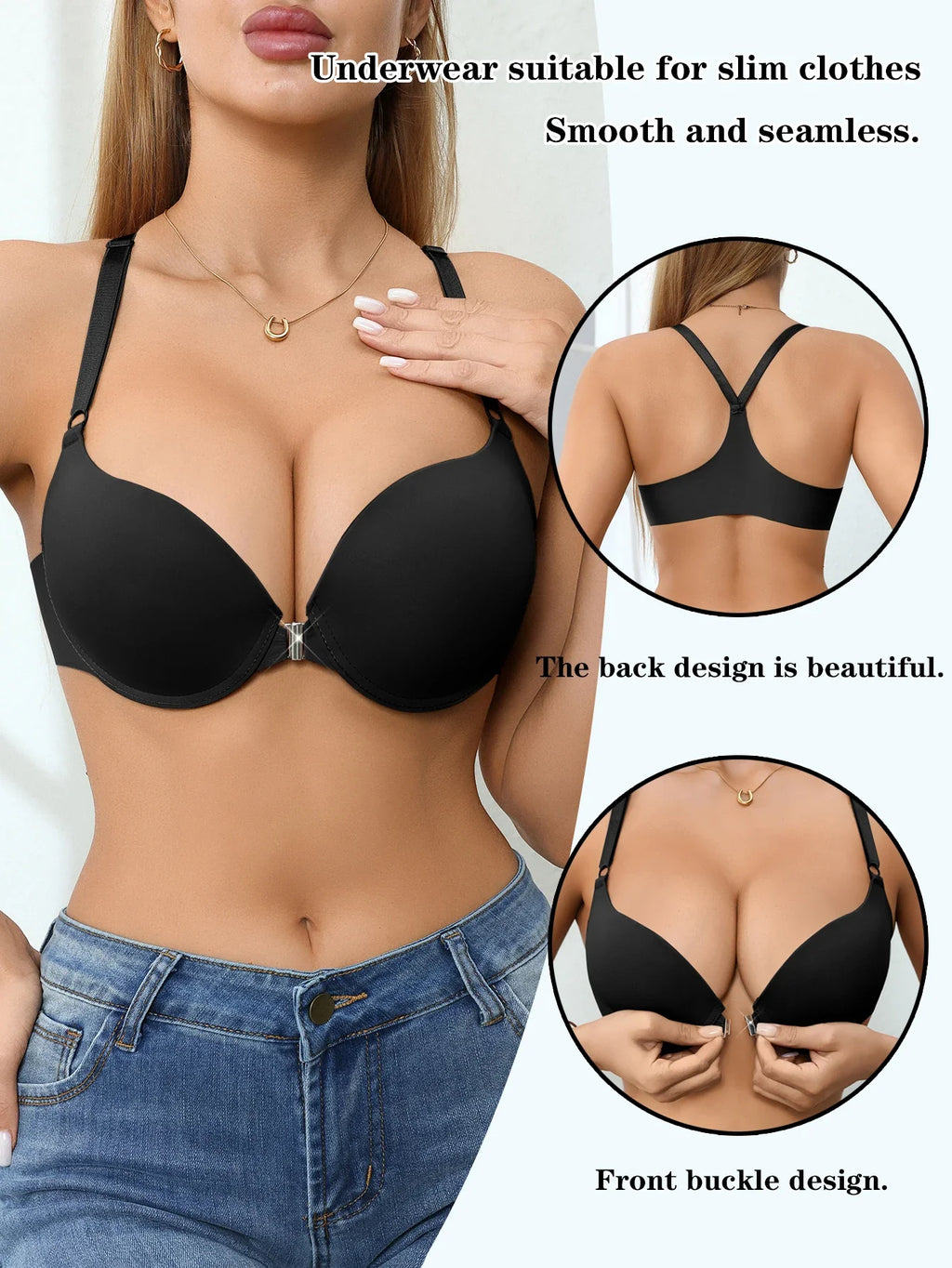 Women's Bra Everyday Solid Color Metal Front Clasp Push-Up Bra Lined Small Bust Appears Larger Sexy Bras