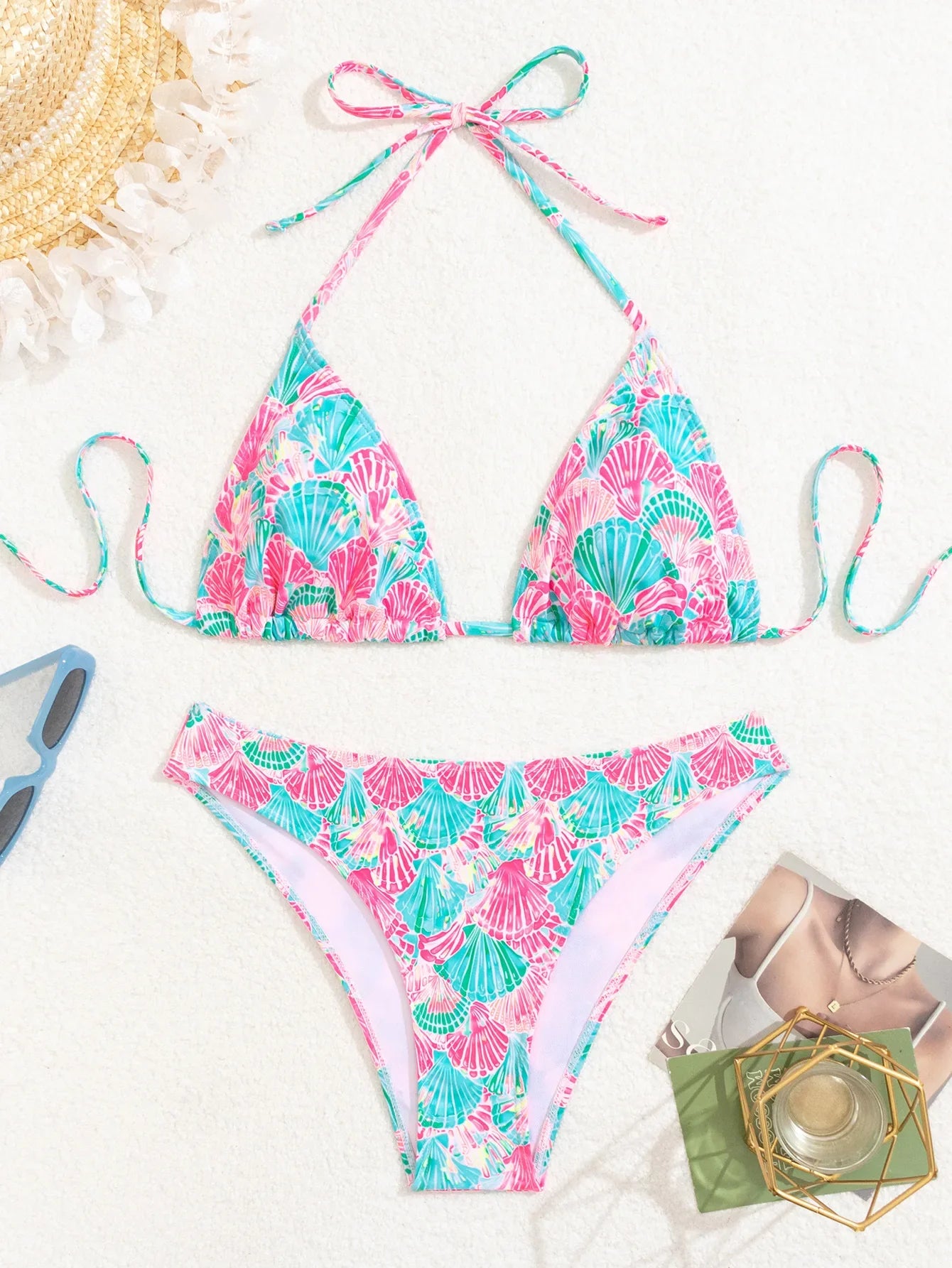 2025 New Women's Black Ground White Dot Printed Swimsuit Halter Neck Low Waist Bikini Set For Summer Female Swimwear Brazilian