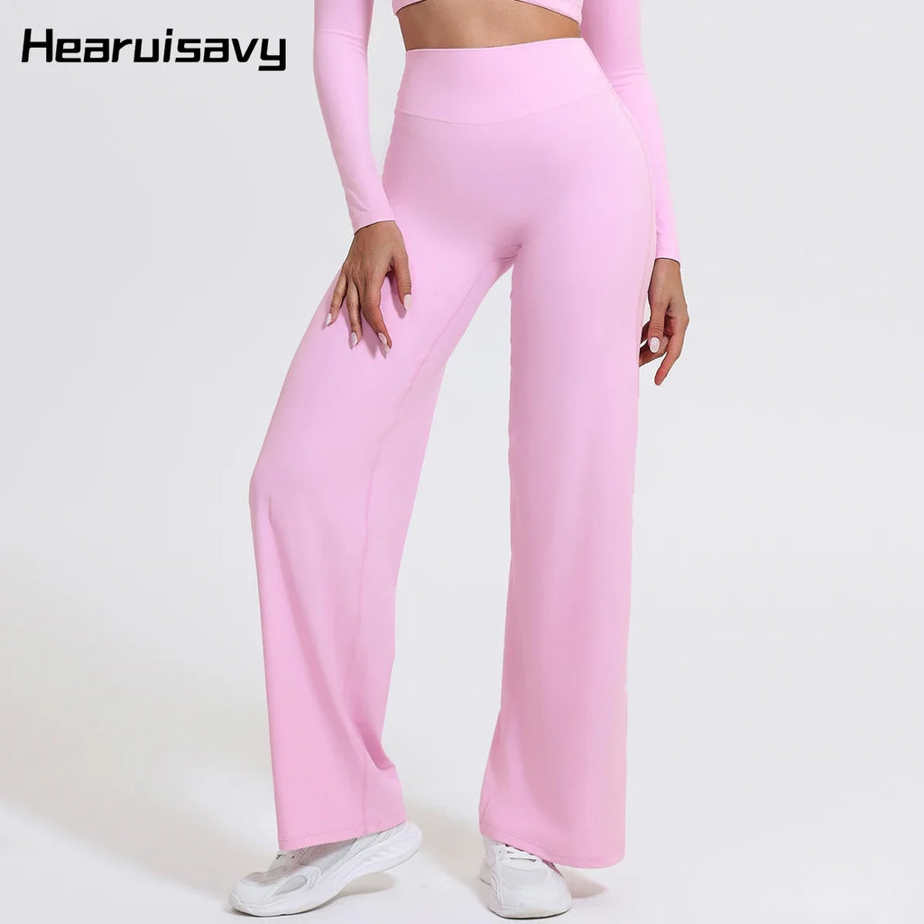 Hearuisavy Summer Straight-Leg Sports Pants Women Gym Clothing Fitness Tights Naked Feeling Compression Wide Leg Yoga Leggings