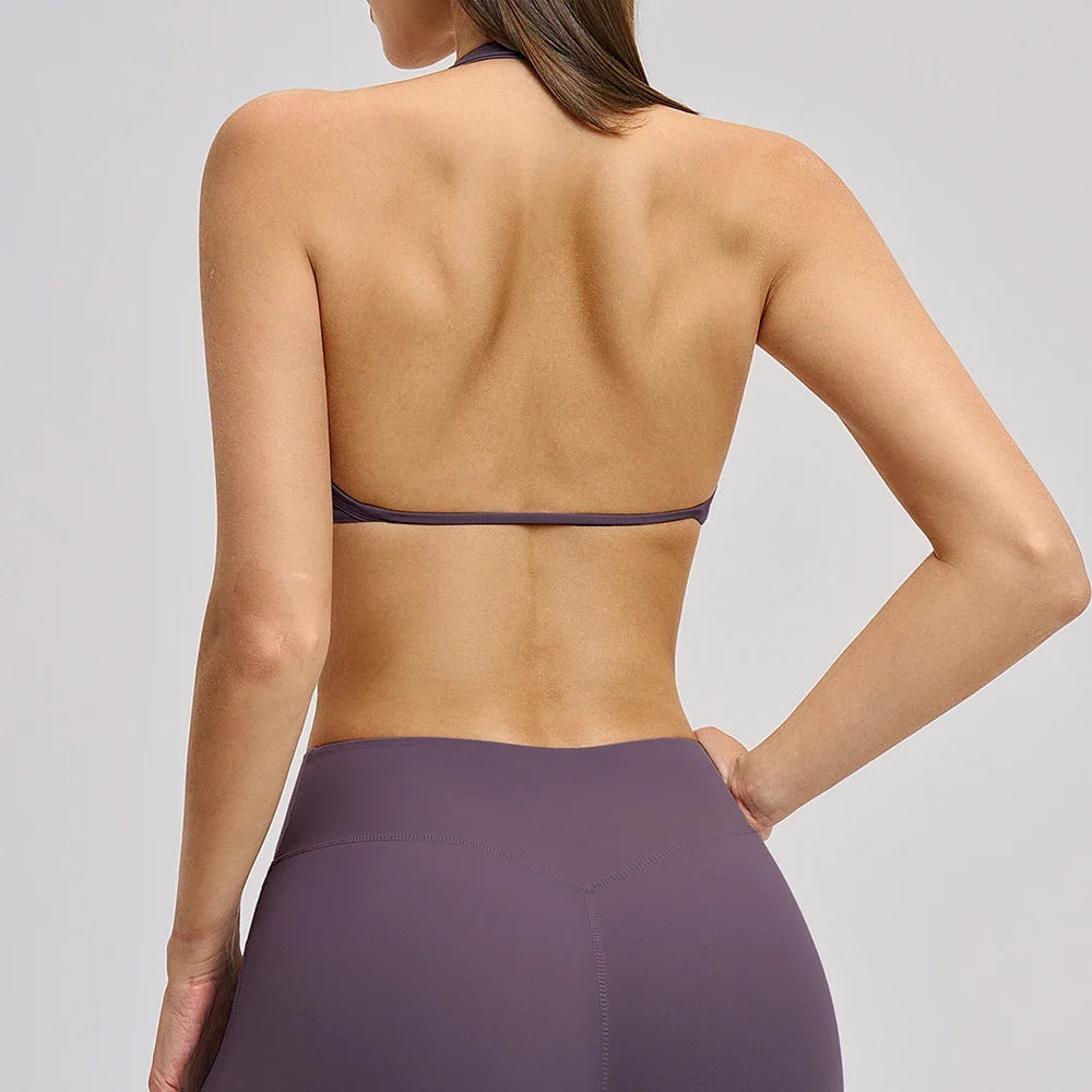 Summer Sports Bra Women Seamless Halter Top Fitness Bra High Support Push-up Open Back Gym wear Running Yoga Workout Underwear