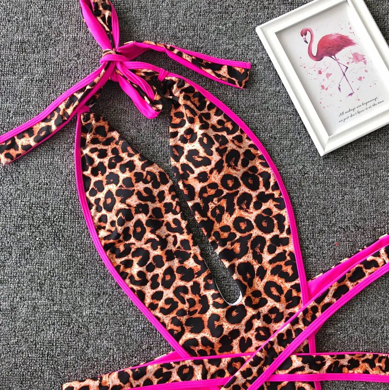 Sexy Bikini 2025 Swimsuit Woman Hollow Out Black Leopard Print Thong Swimwear Front Tie Bathing Suit Backless One Piece Swimsuit