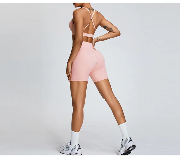 Solid Color Cross Back Women Fitness Underwear Sports Bra Running Top Gym Yoga Athletic Tight Workout Jog Soft With Backless Bra