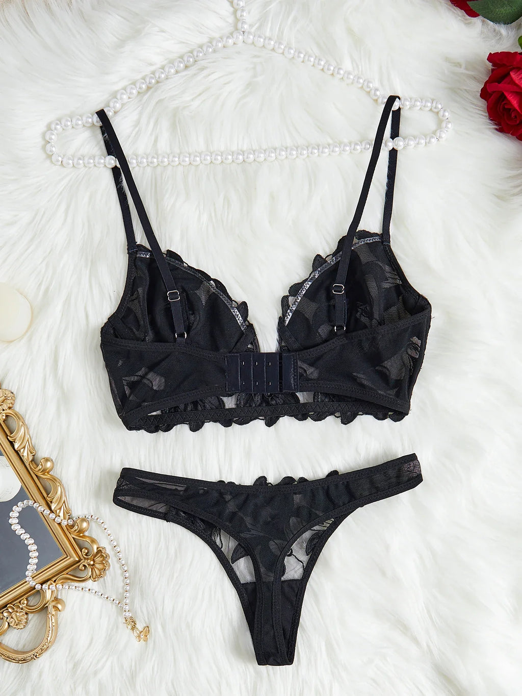 Floral Valentine Charming Brief Panty Underwear Sexy Nighty Fancy V Underwear Brief Set for Lady