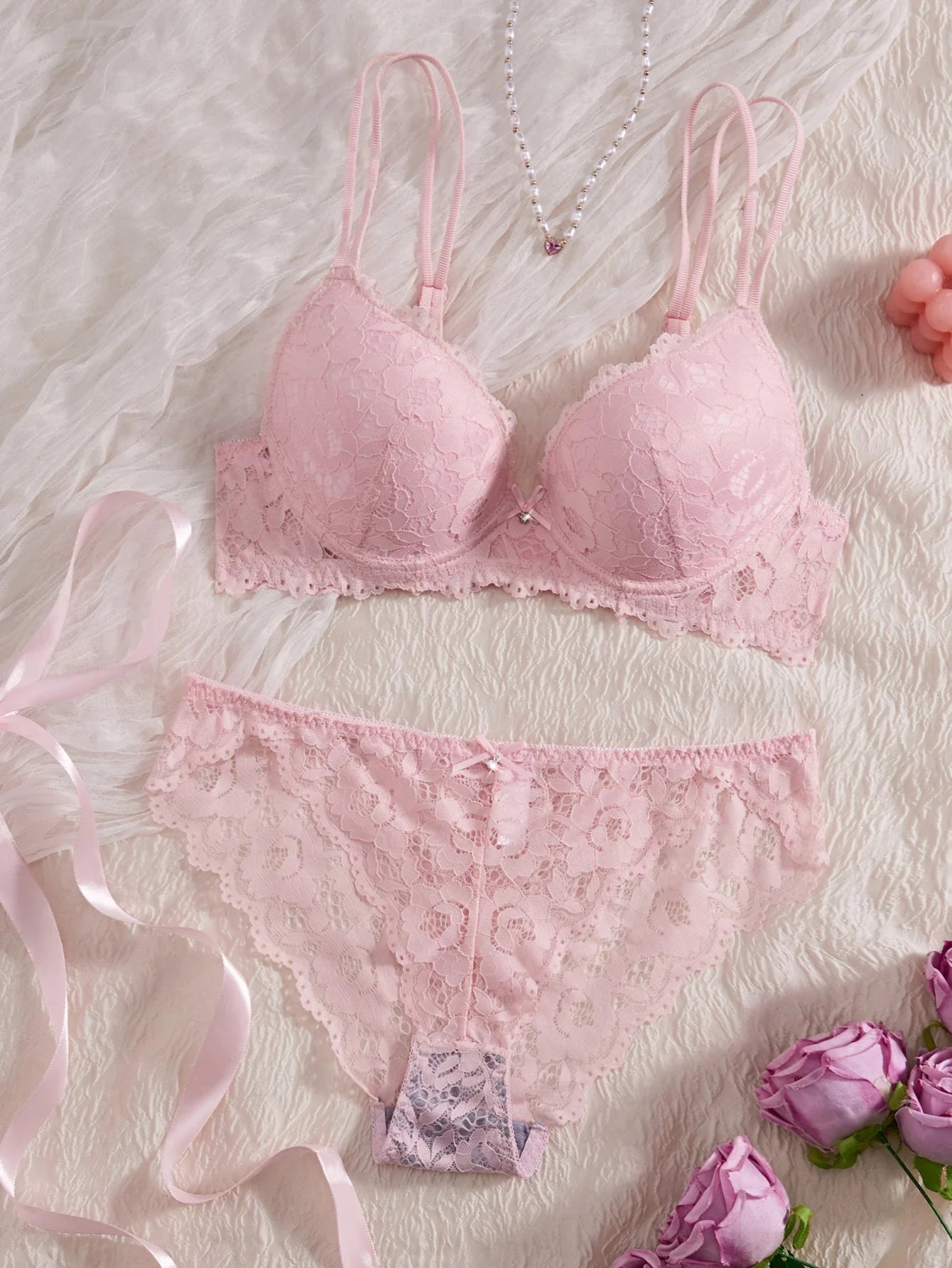 6-Piece Set Lace Women's Underwear Set No Lining Lace Push up Bra Comfortable Fitting Sexy Mesh Lace Panties Women's Bra Set