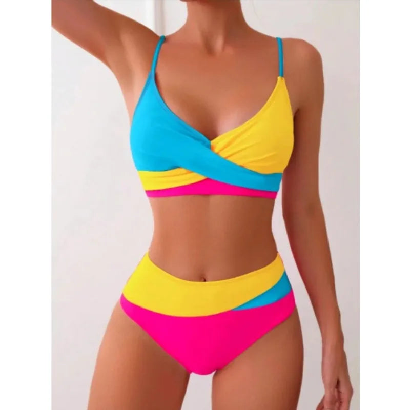 2026 New Patchwork Two-Piece bikini Swimsuit Sexy Women Tight Hollow Swimsuit Backless Swimwear Cross Push Up Beach Bathing Suit