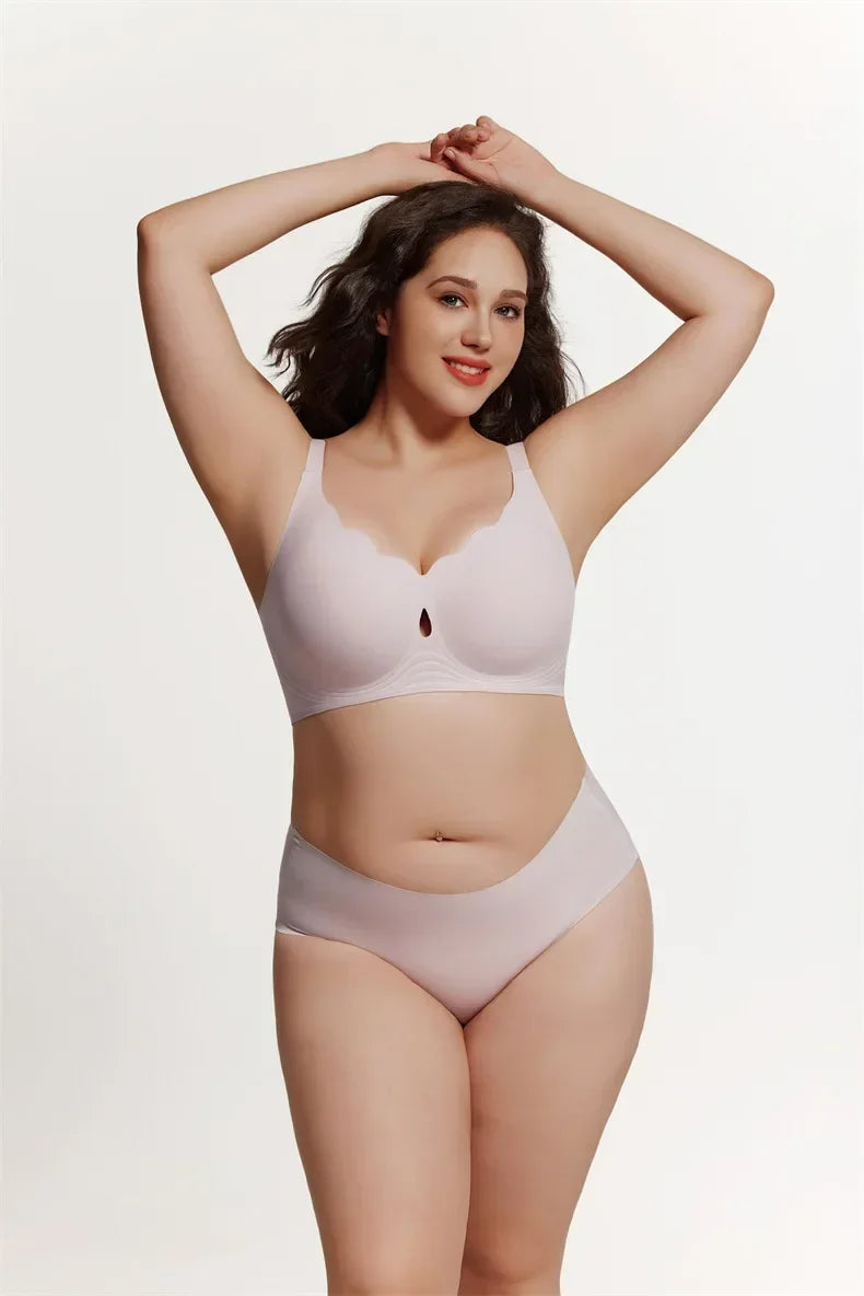 Wireless Comfortable Bra Large Cup Seamless Anti-Sagging Back Smoothing Underwear Soft Women's Hollowed-Out Full Cover Bras