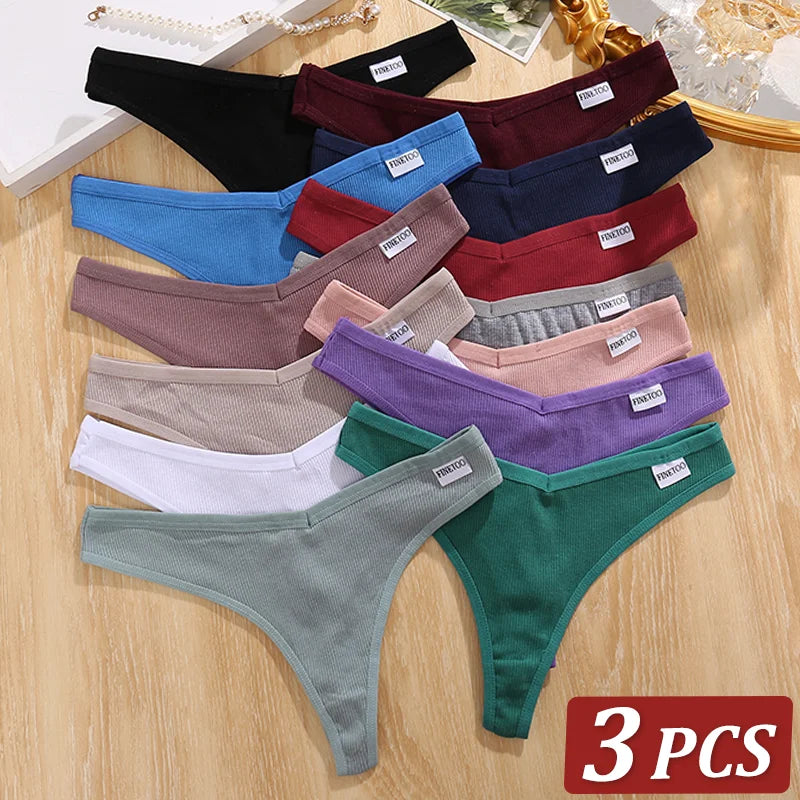 3Pcs/Set Women Cotton Thongs Panties Sexy Low Waist G-String Briefs Ladies Brazilian Lingerie Girls Breathable Intimates Bikini