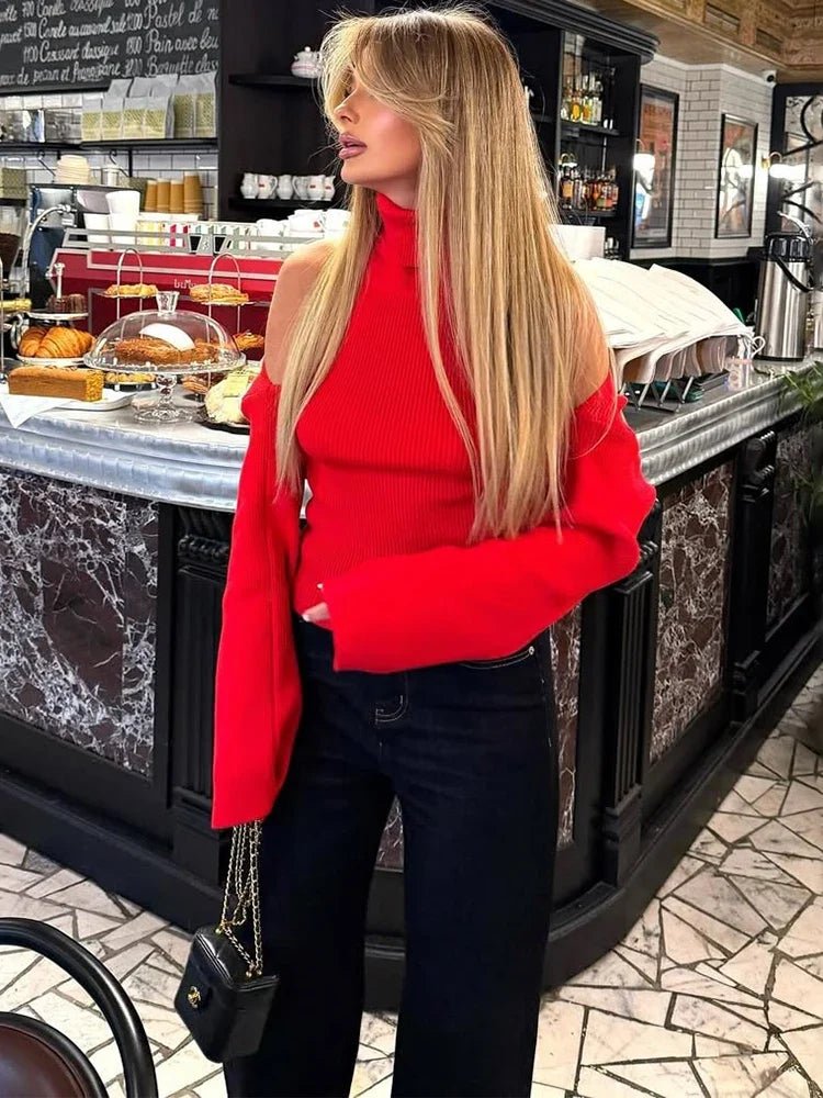 Trendix Knit Tank Top Sets For Women Fashion High Neck Vest And Long Sleeve Shawl 2 Piece Suits Sexy Backless Knitwear Top Femme