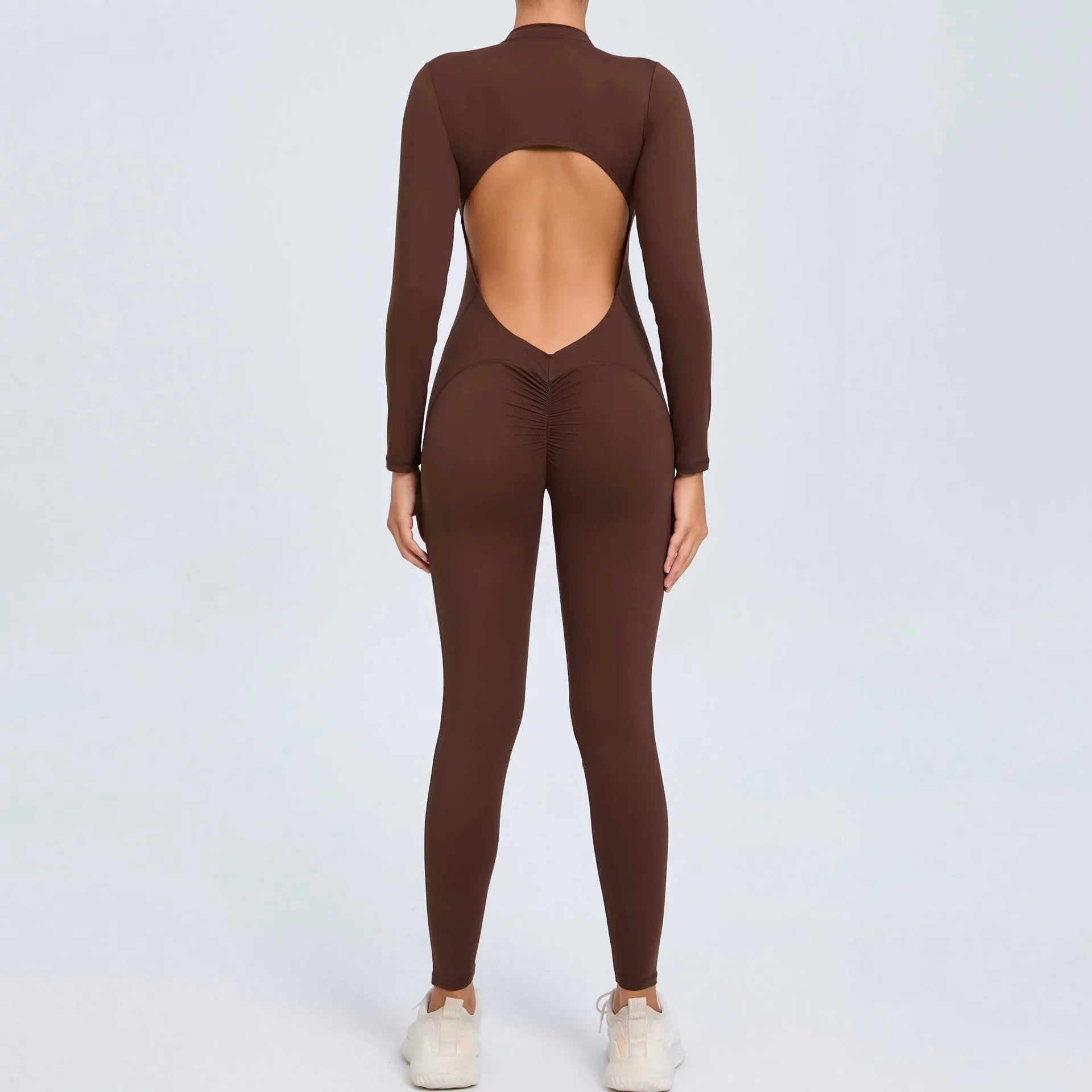 Hearuisavy Summer V Back Sports Jumpsuit Yoga Clothes Rompers Women Long Sleeveles Workout Bodysuits Backless One-piece Suit