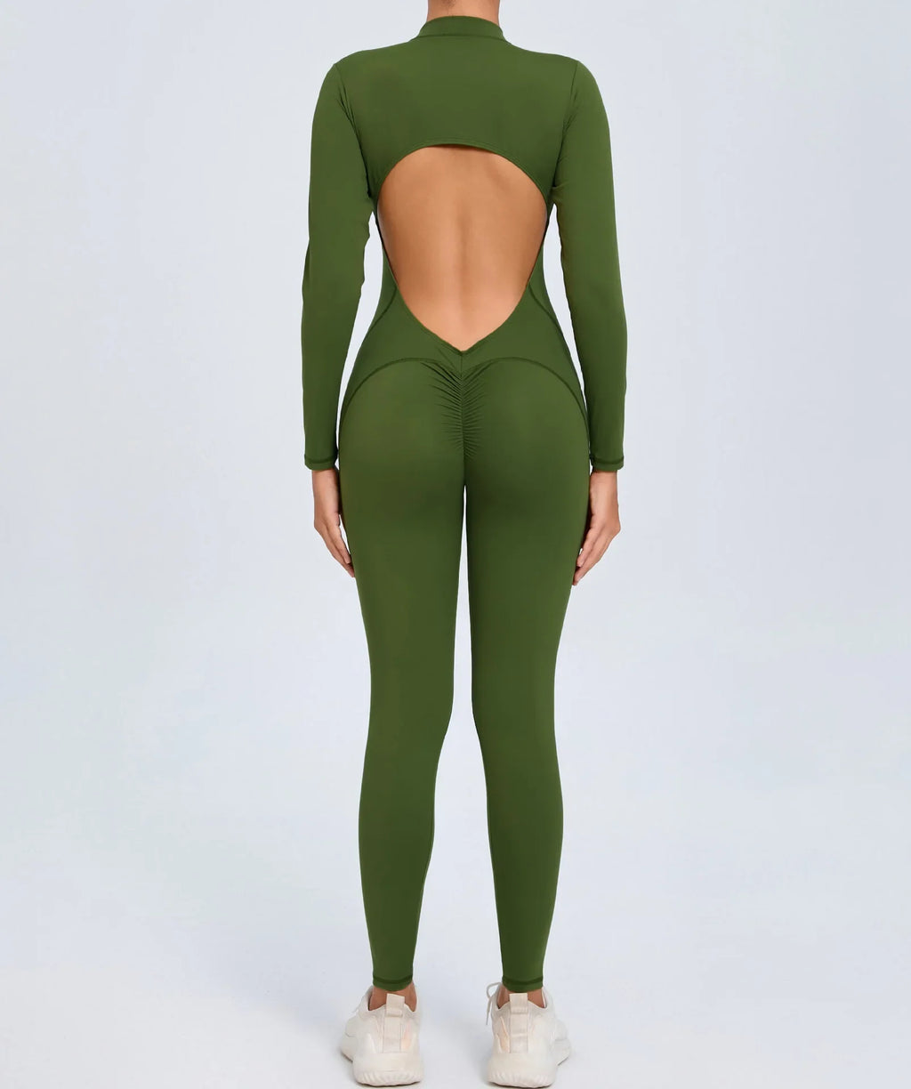 Hearuisavy Summer V Back Sports Jumpsuit Yoga Clothes Rompers Women Long Sleeveles Workout Bodysuits Backless One-piece Suit