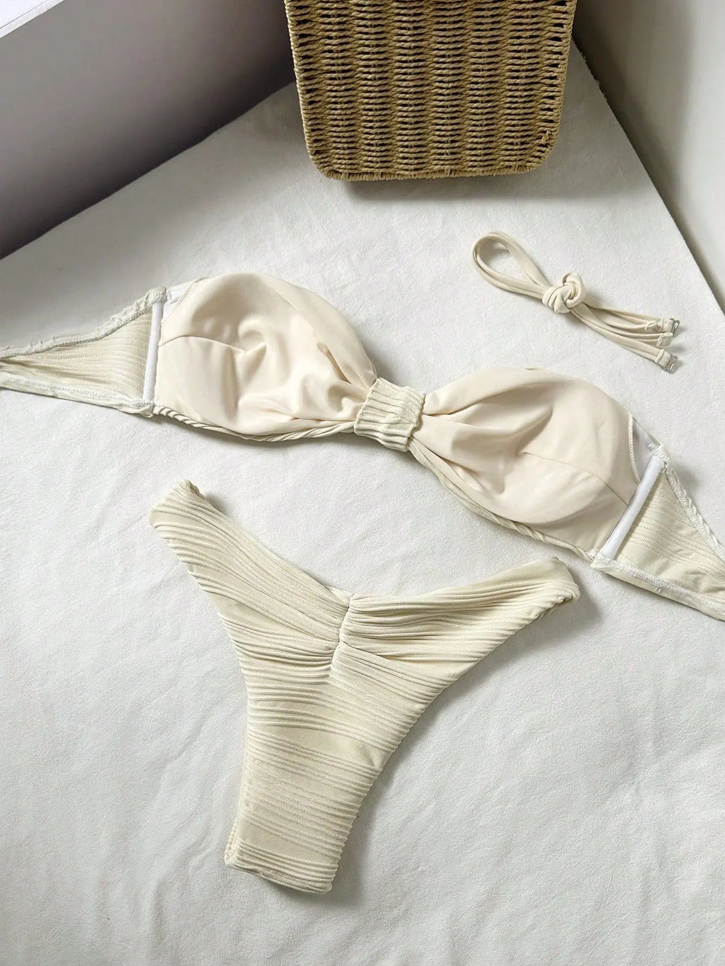 Sexy Bandeau Bikini 2026 Women Coffee Braiding Rope Pleate Tie Push Up High Waist Swimsuit Beach Holiday Bathing Suit Swimwear