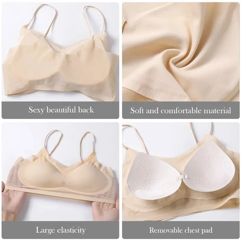Summer Ice Silk Seamless Ultra-thin Ice Silk Bra Lifting Bra M-4XL Women's Sports Bra Wireless Underwear Air Cooling Brassier