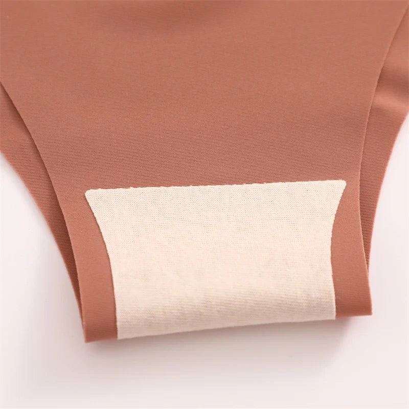 3PCS Women's Seamless Maillard Underwear Sexy V-Shaped Mid Waist Ice Silk Briefs 10 Soild Color Cozy Stretch Sexy Underpant S-XL