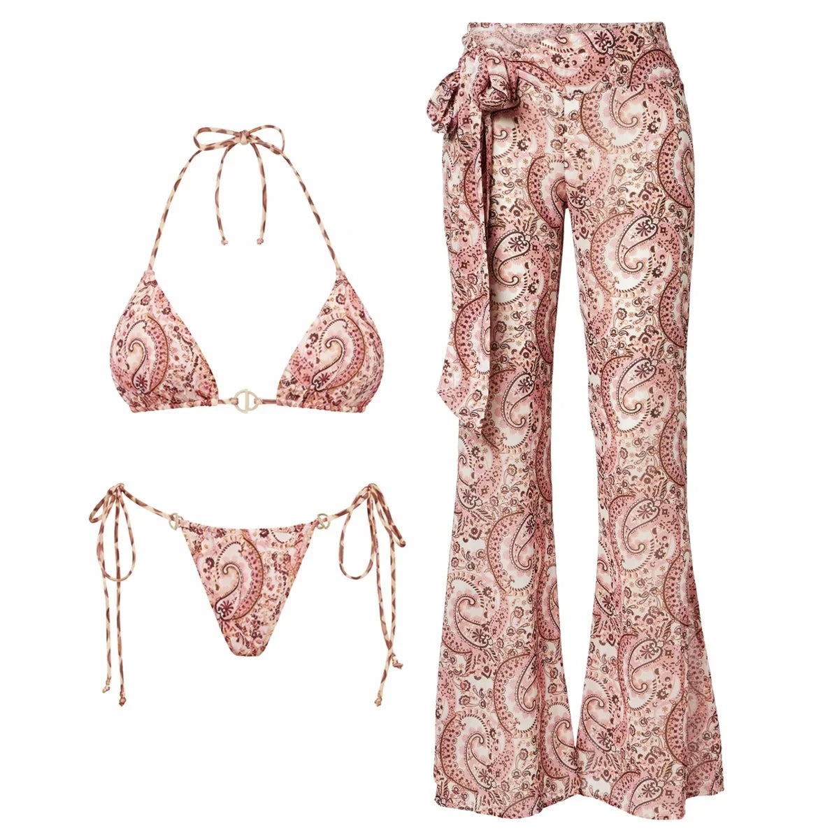 2Pcs Printed Swimsuit Women Sexy Bikini Push Up Swimwear Bandeau Biquini Female Hollow Bathingsuit Micro Swimming Suit Beachwear