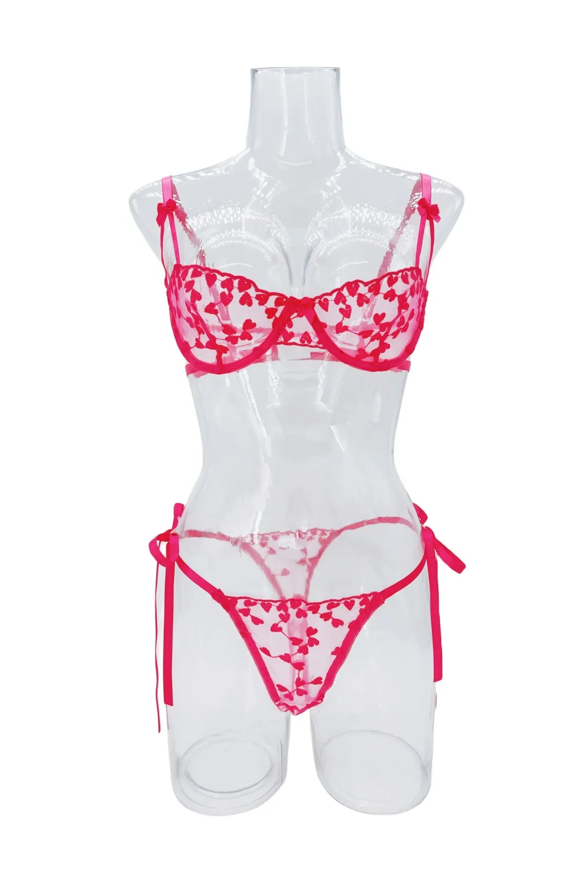 French Lace Heart Bra Set Girls Sexy Women Bralette Adjustable Transparent Embroidery Underwear Thong Bras Lingerie Panties Sets