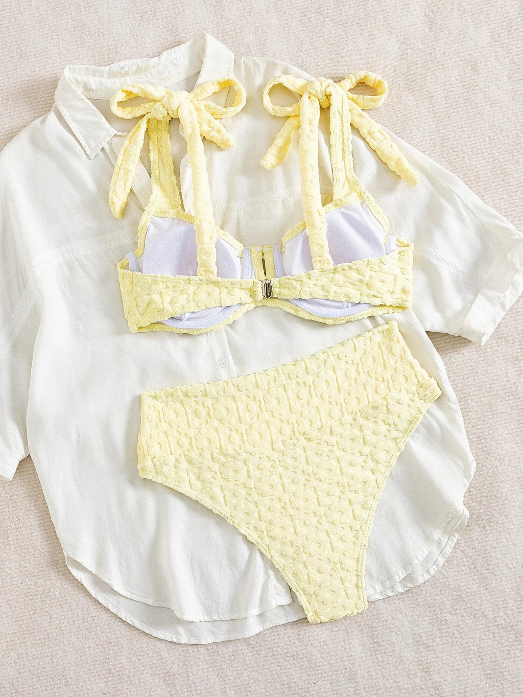 Sexy yellow bikini set 2026 women tie strap push up underwire high wiast swimsuit summer bathing suit two piece swimwear biquini