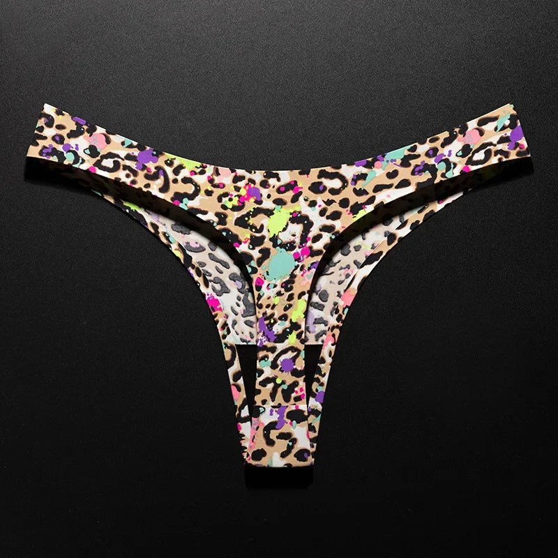 Ice Silk Leopard Women Panties Sexy G String Thong Seamless Underwear T Back Candy Color Girls Briefs Underpants Plus Size M-XXL