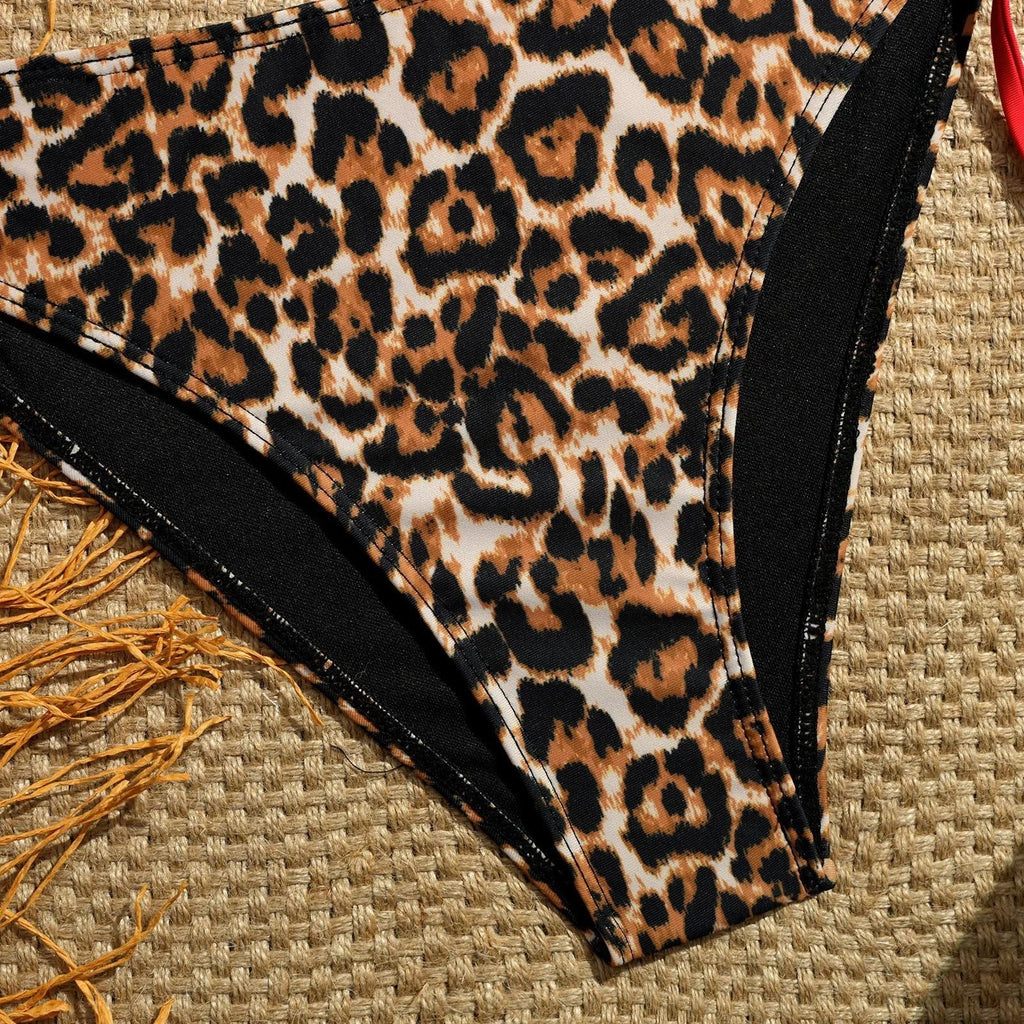 Vintage Red Leopard Print Micro Bikini Set 2026 Women Drawstring Side High Waist Swimsuit Holiday Bathing Suit Push Up Swimwear