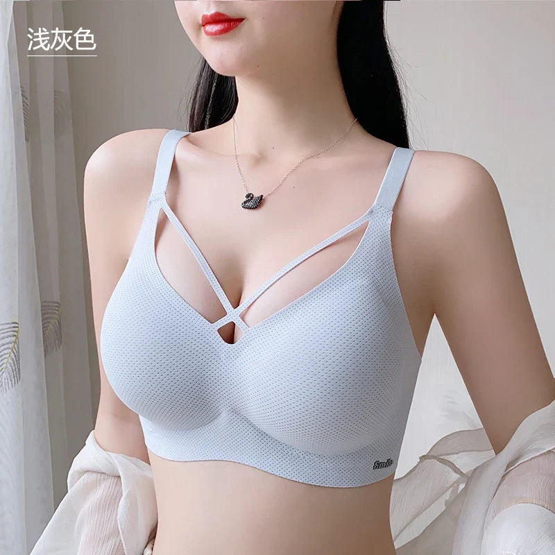 Traceless Half-Fixed Cup Women Underwear Thin Jelly Soft Support Anti Drop Adjustable No Steel Ring Super Soft Solid Color Bras
