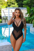 2026 Sexy Beachwear Women Low Cut Hollow Out Slim Bodysuit Holiday Backless Sexy Mesh Bikinis Summer New Chic Holiday Swimsuit