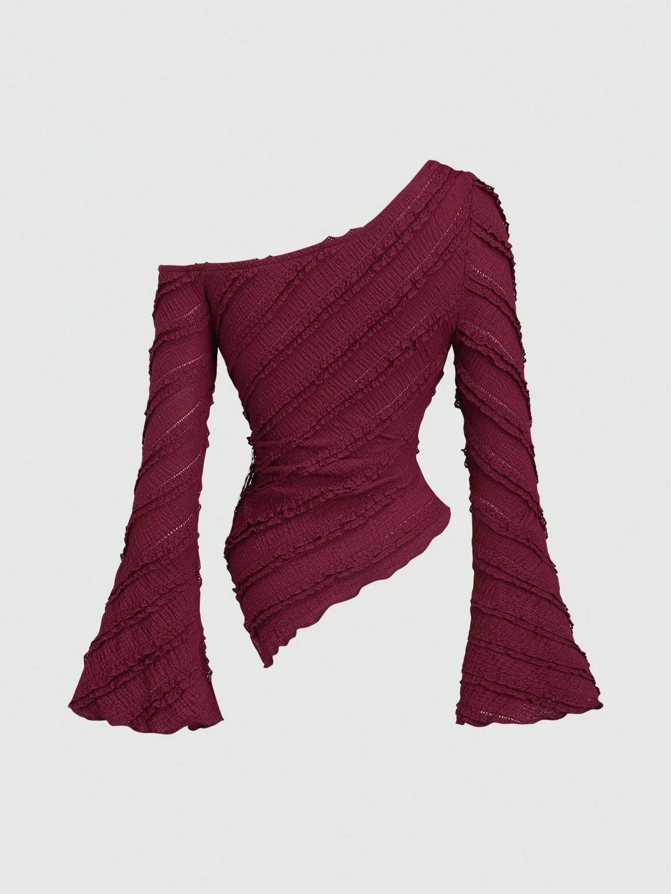 Women's Casual Textured Fabric Asymmetric Hem Flared Sleeves Blouse Commute Side Metal Decor One Shoulder Tops Spring/Fall 2026